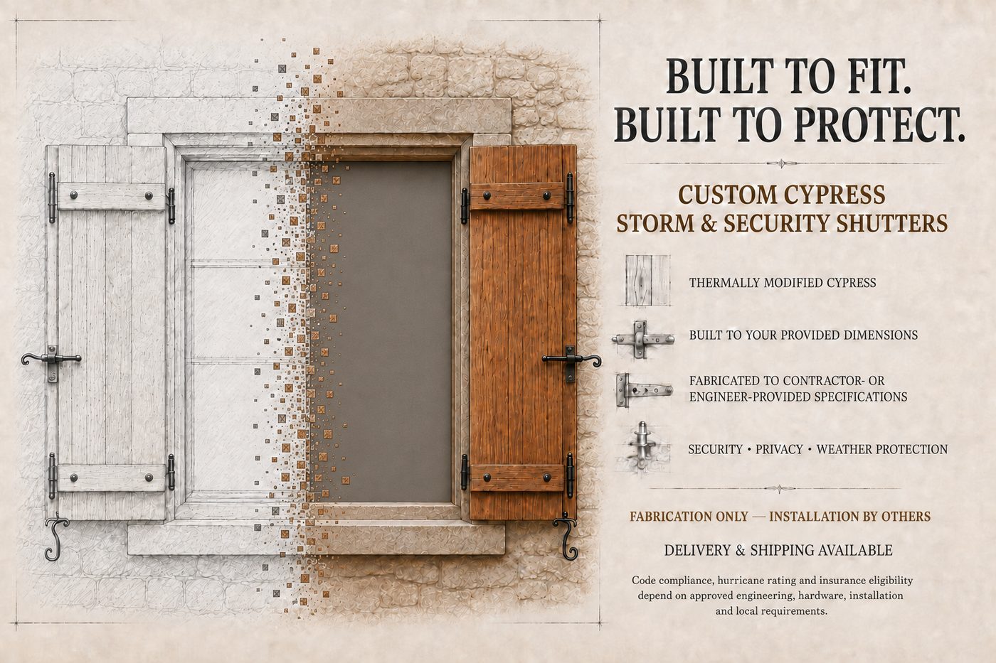 Custom Cypress Storm and Security Shutters concept rendering